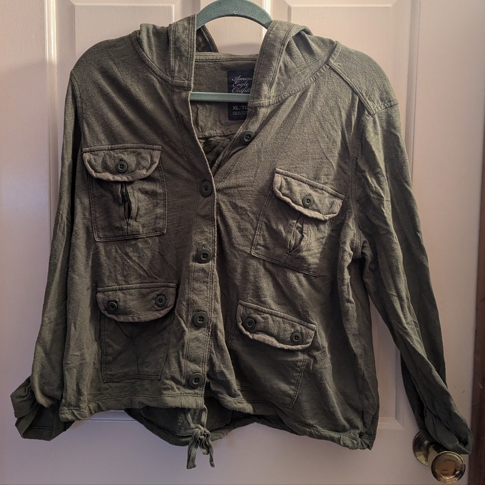 American Eagle Outfitters Olive Green Button-up Hoodie